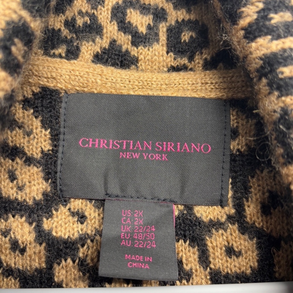 NWT Christian Siriano Sweater Coat Leopard Print Knit Brown Black‎ 2x - Picture 3 of 8